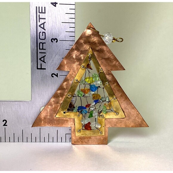 Copper Christmas Tree Ornament Stones Wire Hanging Unique Holiday Decor Artisan - Picture 2 of 3